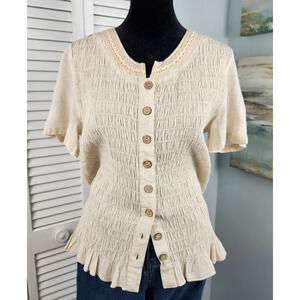 Lauren Michelle Linen Blend Top Small Beige